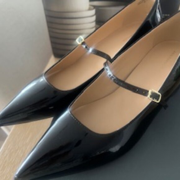Ann Taylor Black Patent Pointy Toe Black Heel Mary Janes - Picture 1 of 3